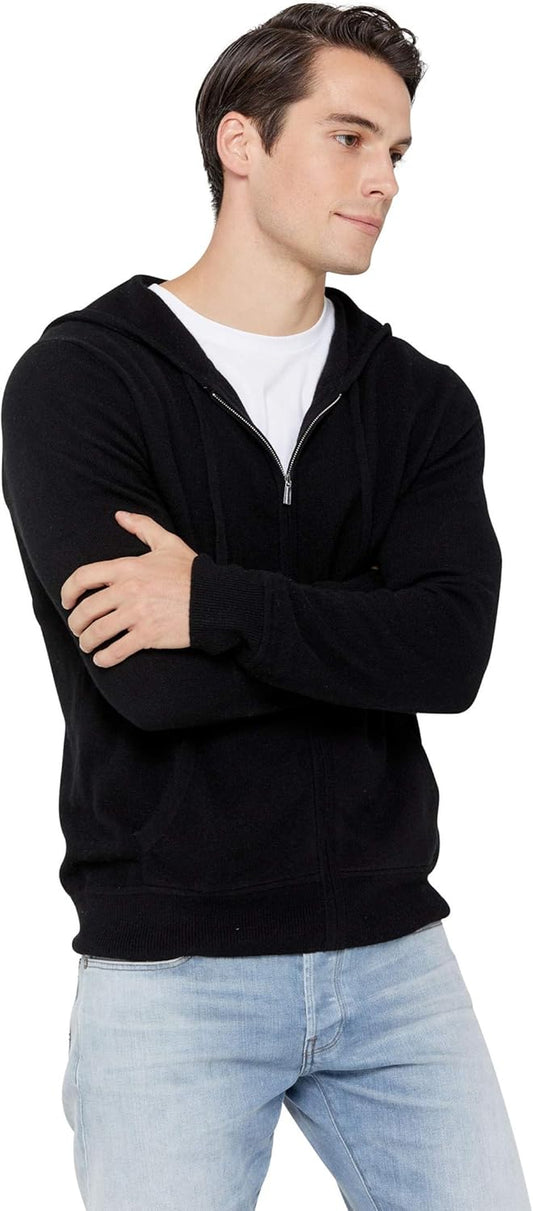 Men’S Full Zip up Hoodie 100% Pure Cashmere Long Sleeve Fashion Sweatshirt with Pockets