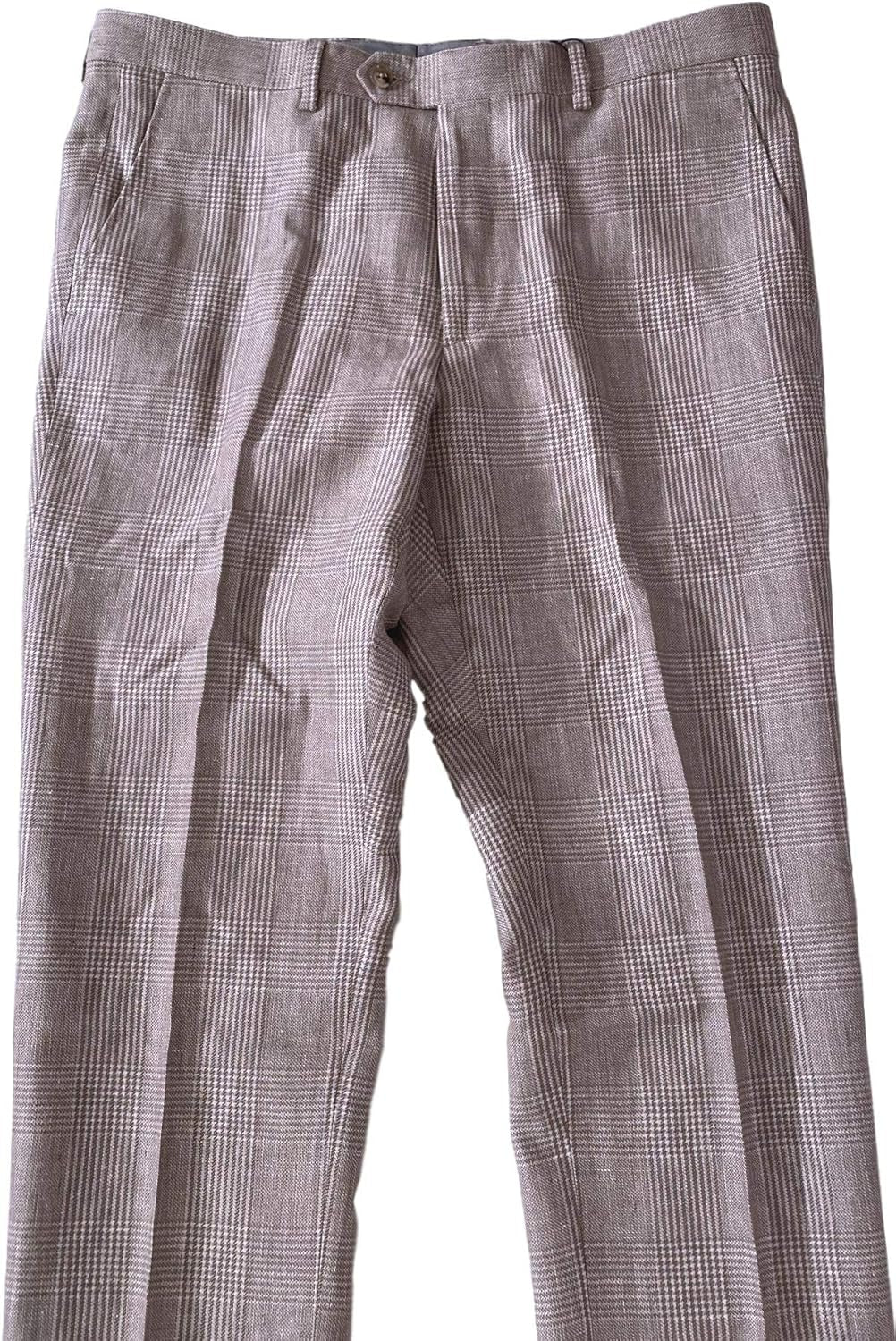 Collection Men'S Glen Plaid Linen/Baby Alpaca/Silk Slim Dress Pants Sabbia Beige