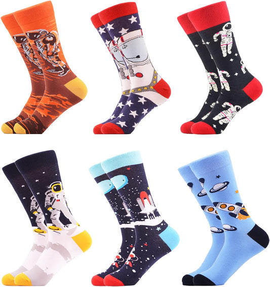 Mens Novelty Crazy Funky Space Astronaut Socks Combed Cotton Crew Socks