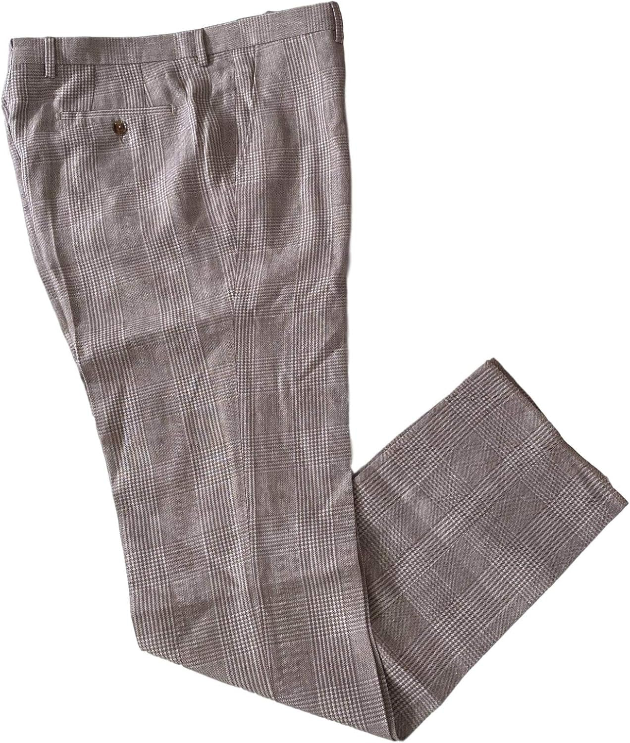 Collection Men'S Glen Plaid Linen/Baby Alpaca/Silk Slim Dress Pants Sabbia Beige