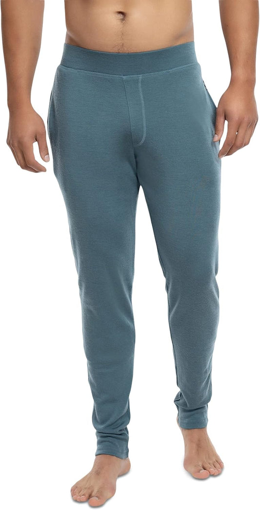 Woolly Clothing Men'S Merino Wool Warm up Sweatpant - Wicking Breathable Anti-Odor - Stone Blue - L